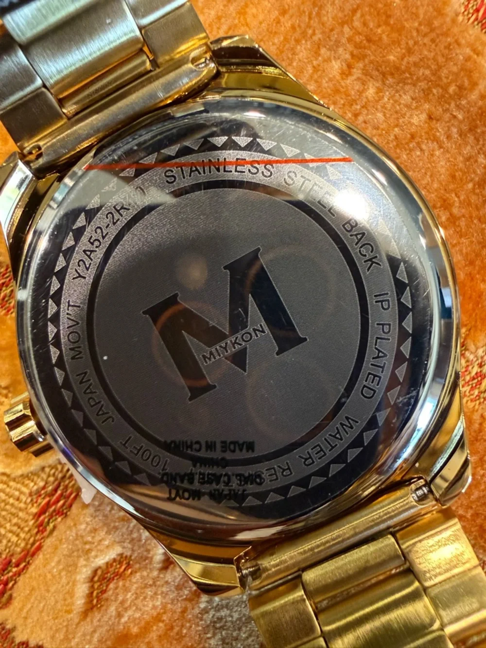 Miykon Men's Gold Stainless Steel Watch - Red Dial, Japanese Movement, Water Re…